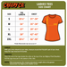 Creepy Co. Ladies Tees Size Chart with an orange t-shirt illustration on a green background