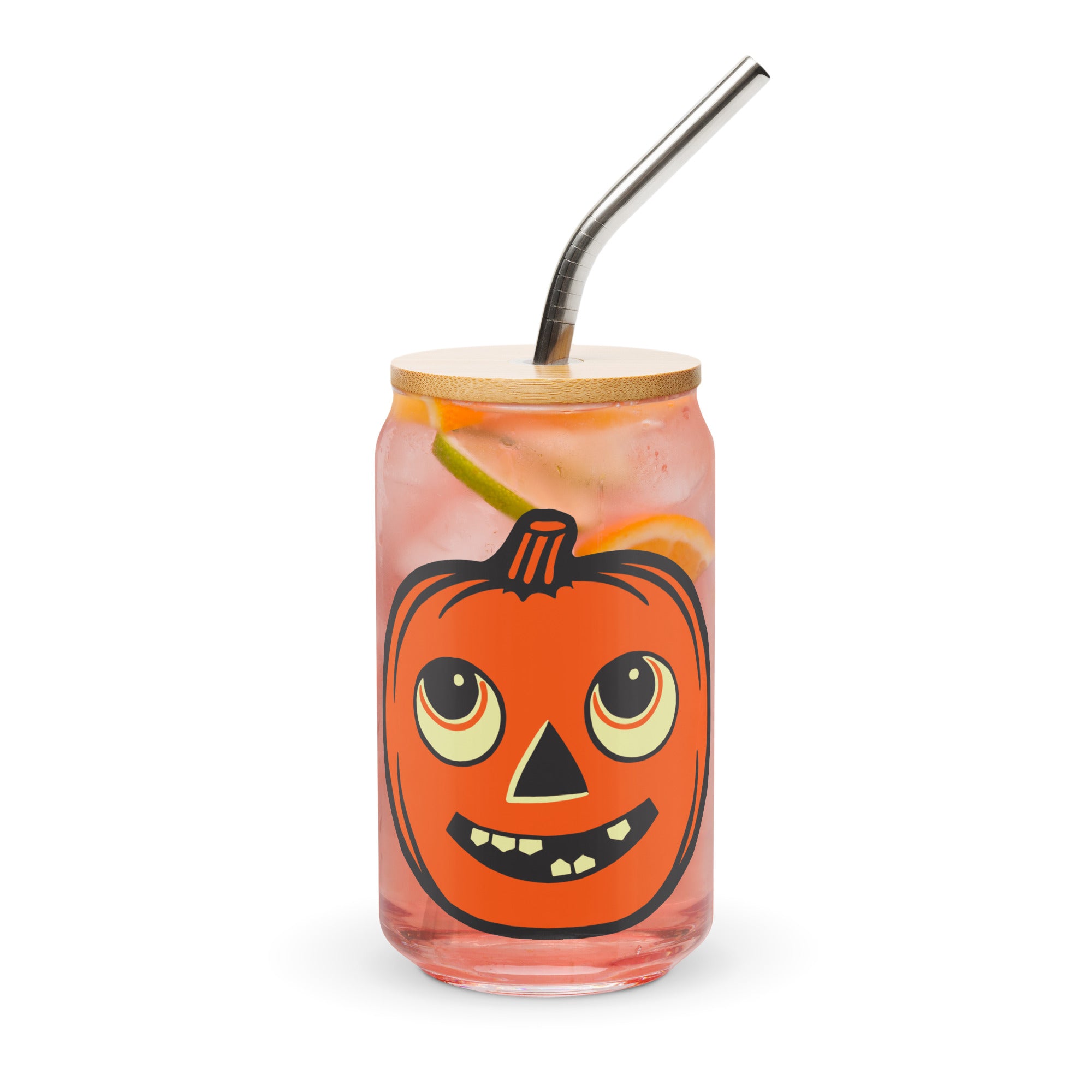 Goofy Jack o' Lantern Can-Shaped Glass