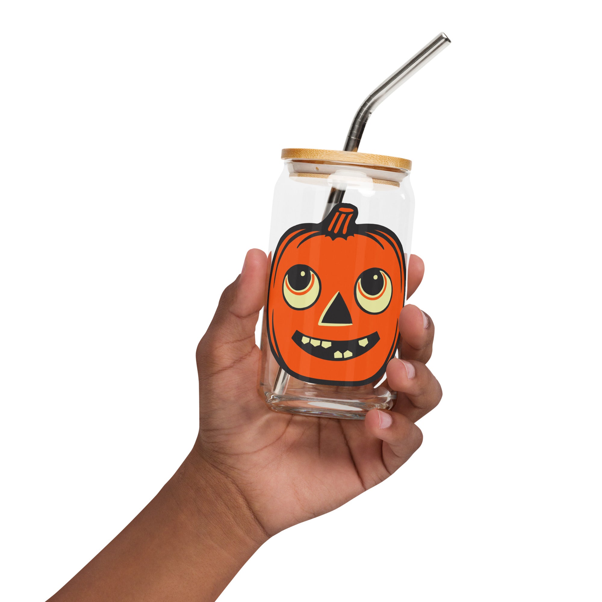 Goofy Jack o' Lantern Can-Shaped Glass