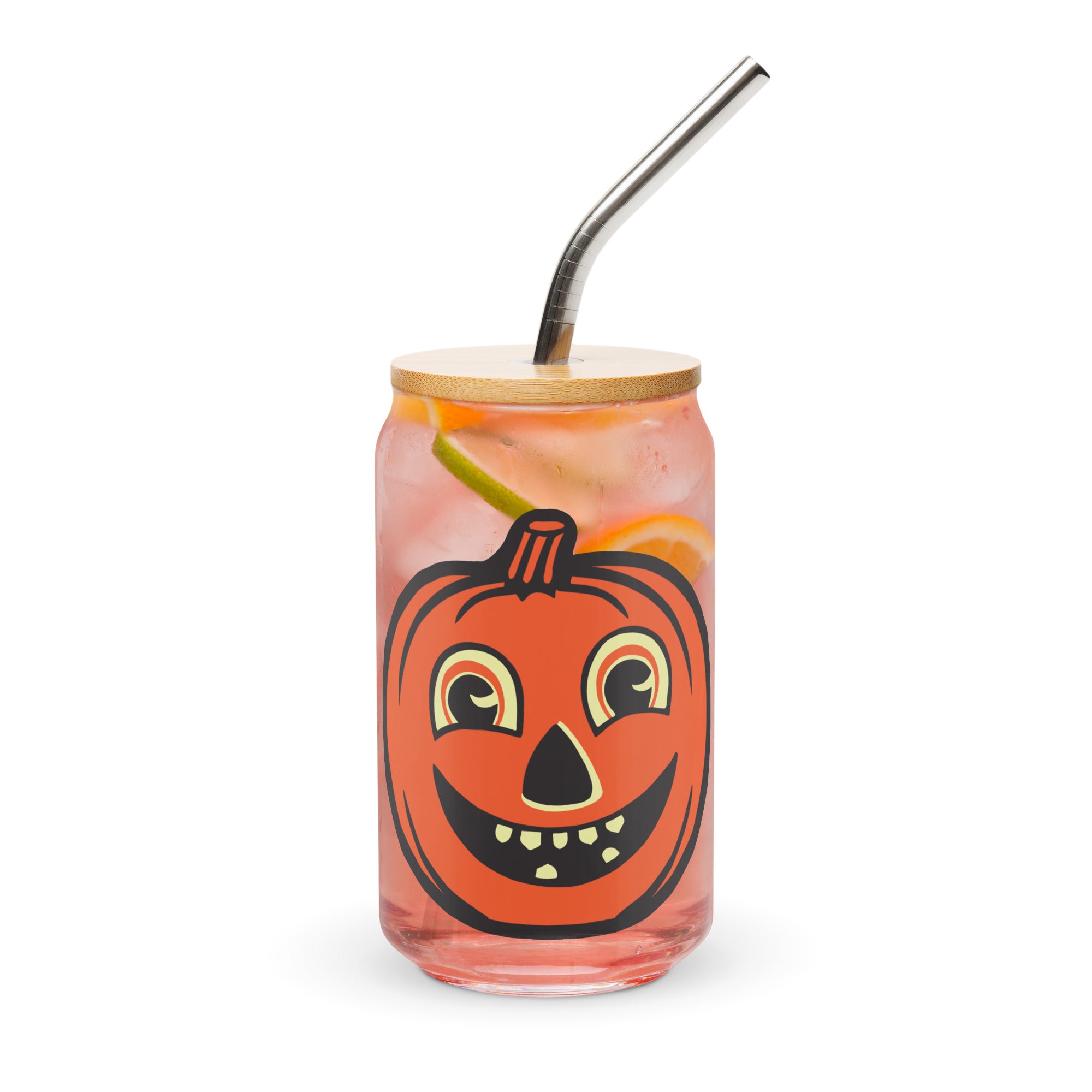 Happy Jack o' Lantern Can-Shaped Glass