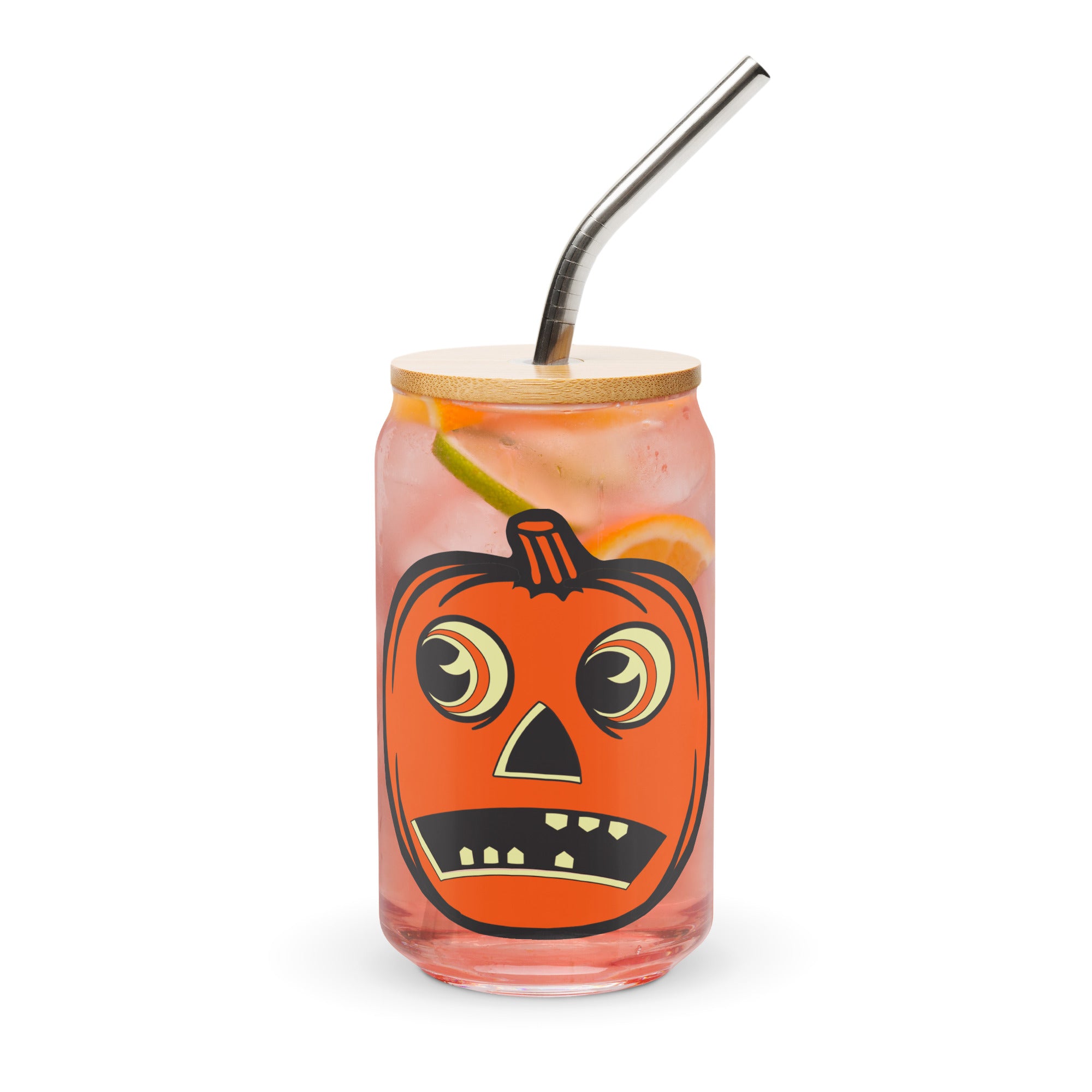 Scaredy Jack o' Lantern Can-Shaped Glass