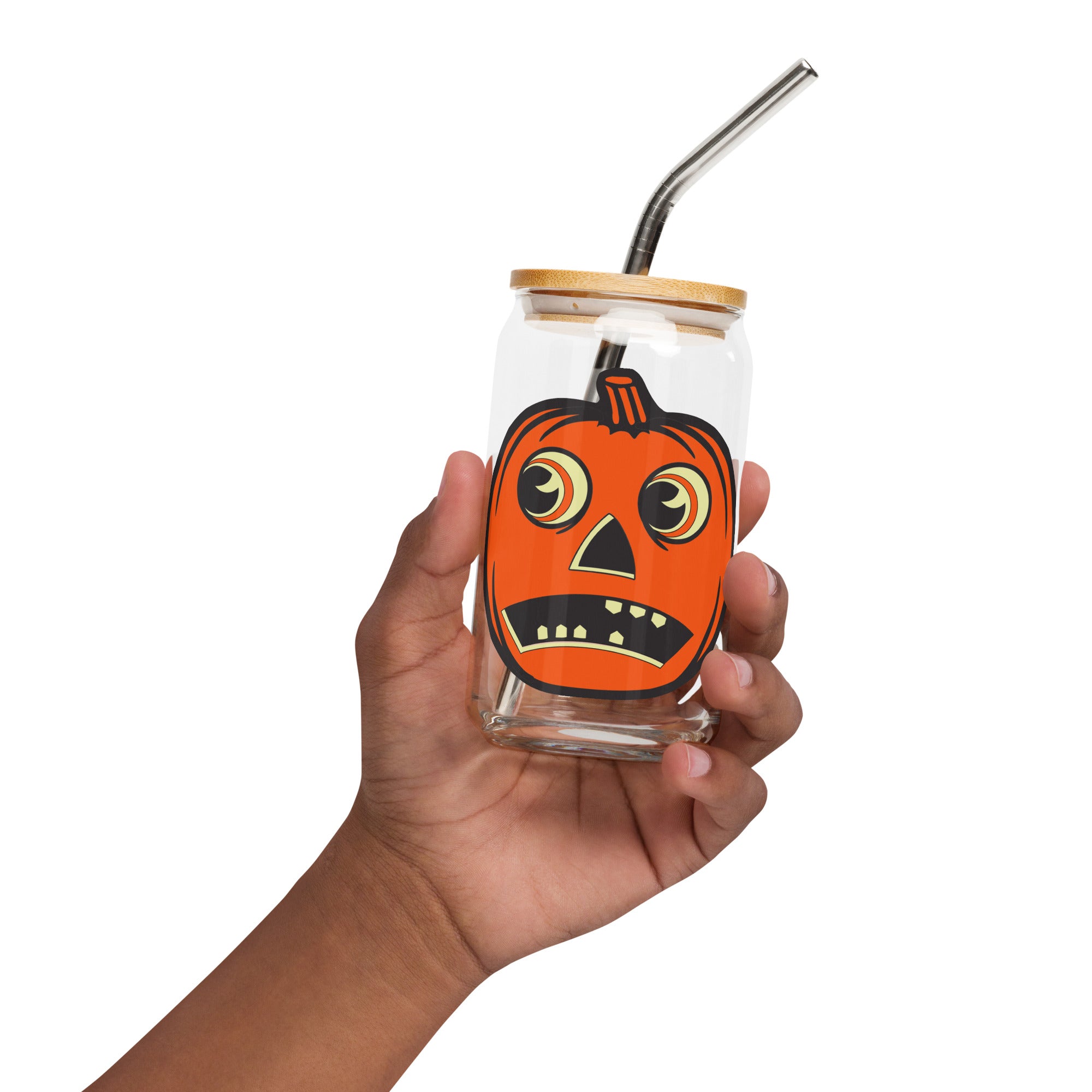 Scaredy Jack o' Lantern Can-Shaped Glass