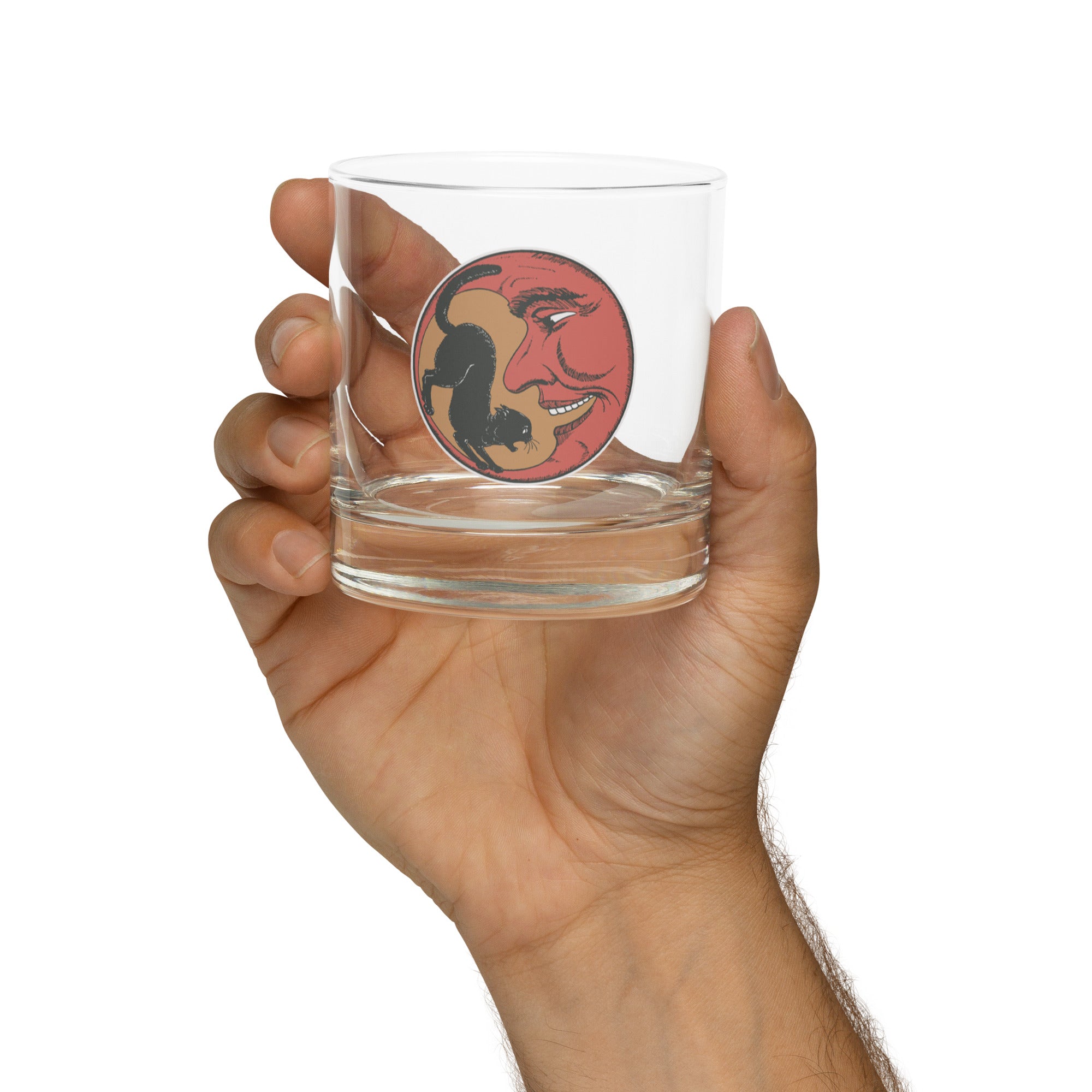 Moon Cat Silhouette Rocks Glass
